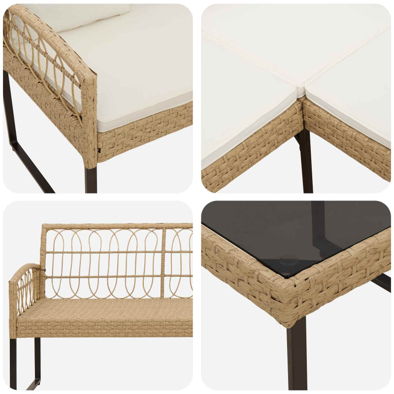 Zestaw Sof na Ogród z poduszką 2 pcs Naturalny Poli Rattan Stal