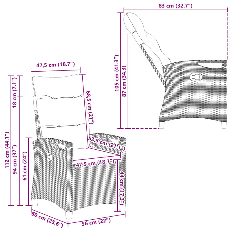 Krzesło Ogrodowe 2 pcs Brązowy i Kremowy 56 x 60 x 112 cm