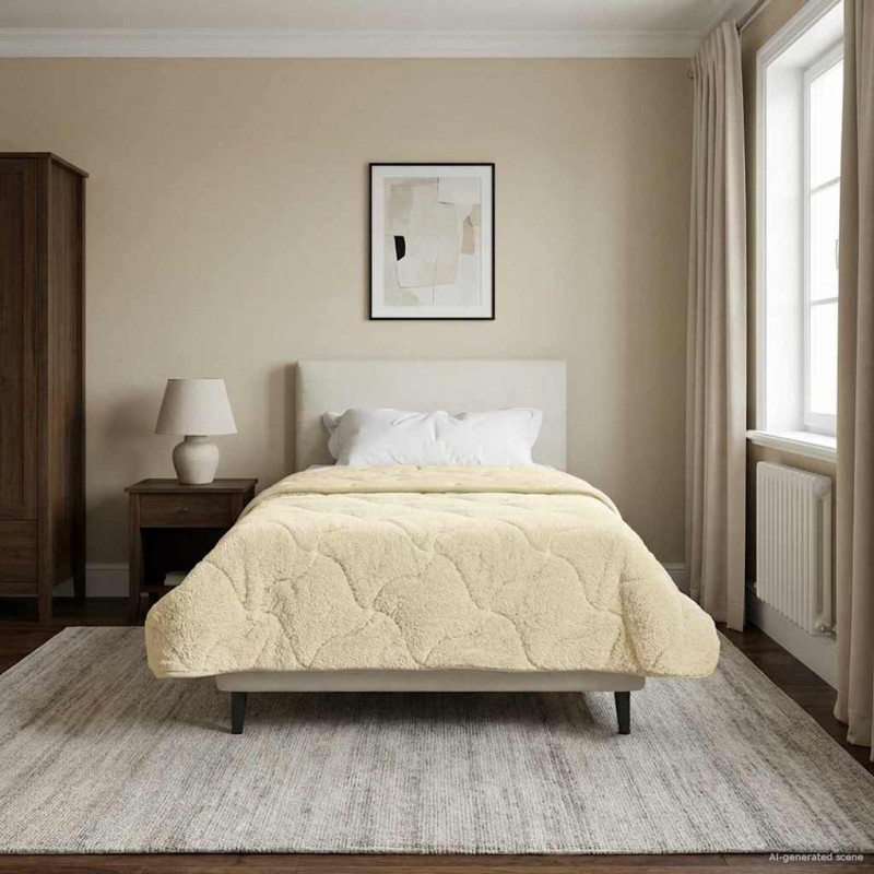 Letni Kołdra Kremowy 135 x 220 cm Mikrofibra i Fleece Teddy