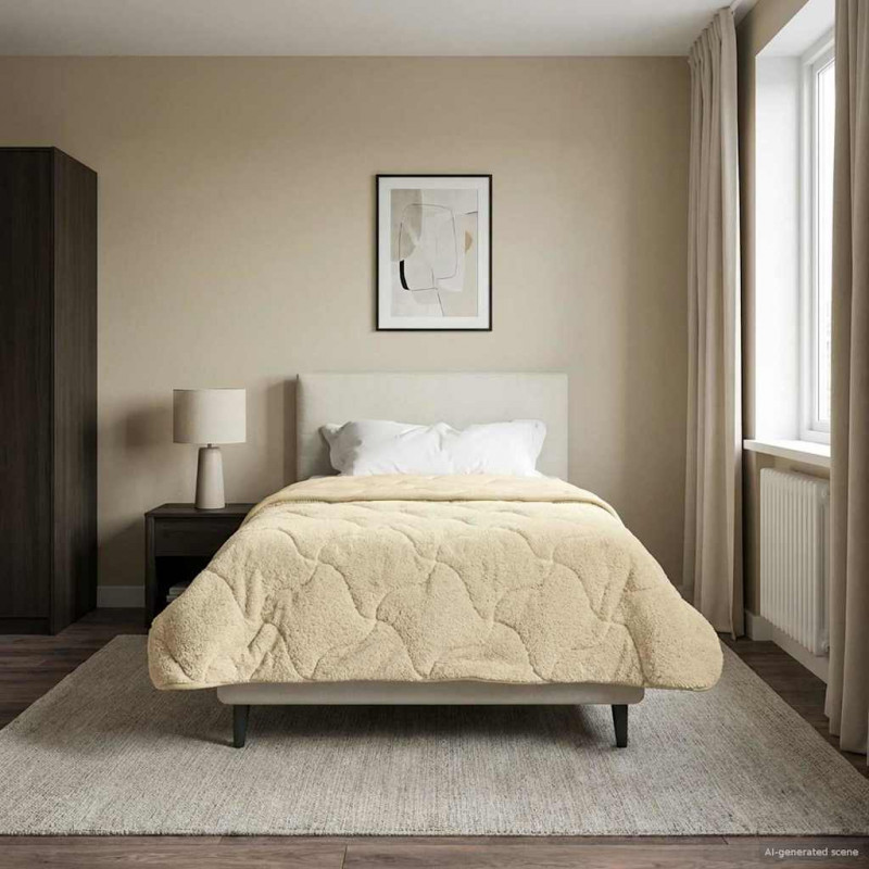 Letni Kołdra Kremowy 140 x 220 cm Mikrofibra i Fleece Teddy