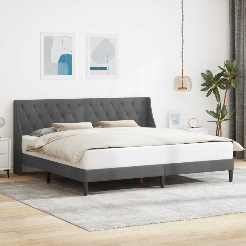 Ramka łóżka Z zagłówkiem Ciemnoszary 200 x 200 cm Aksamit
