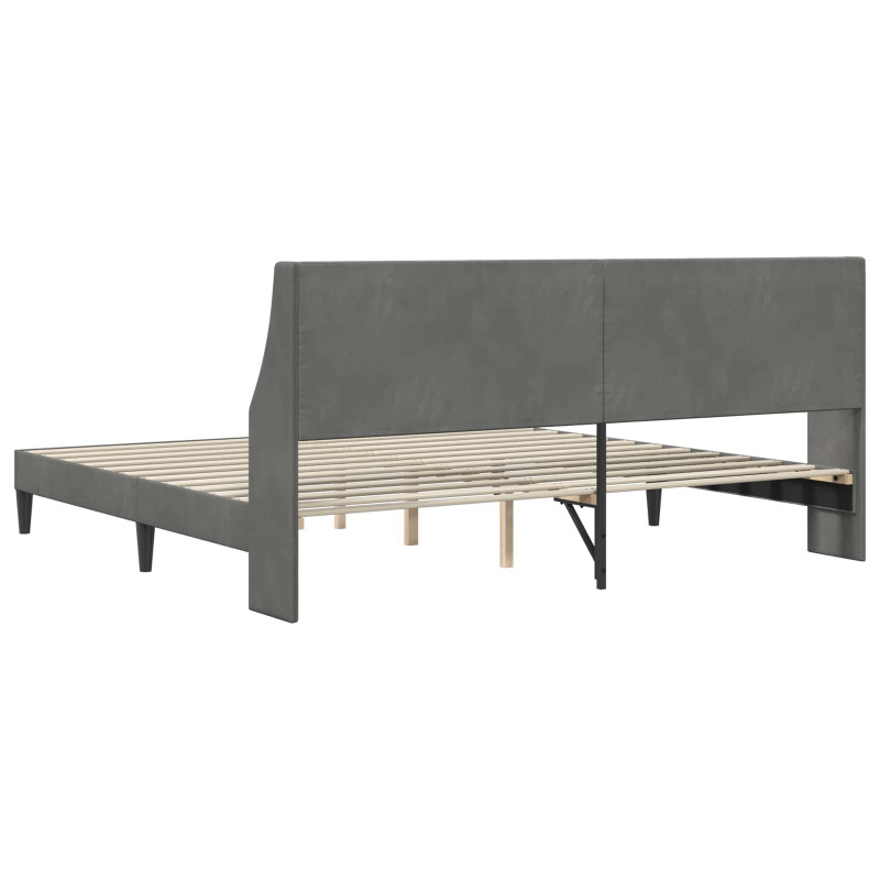 Ramka łóżka Z zagłówkiem Ciemnoszary 200 x 200 cm Aksamit