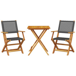 3-cz. zestaw mebli bistro, czarny rattan PE i drewno