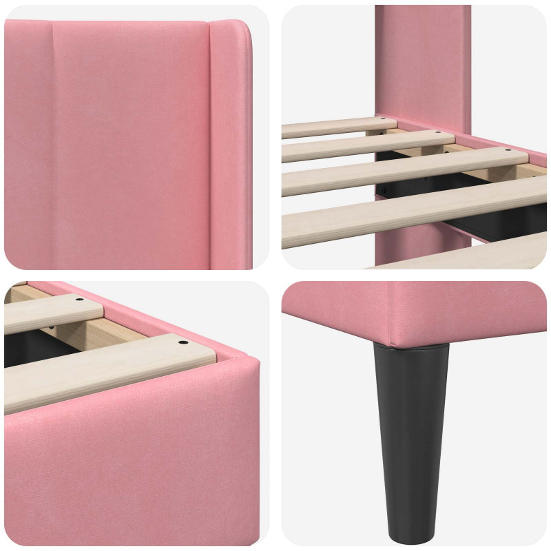 Ramka łóżka Z zagłówkiem Różowy 140 x 190 cm Aksamit