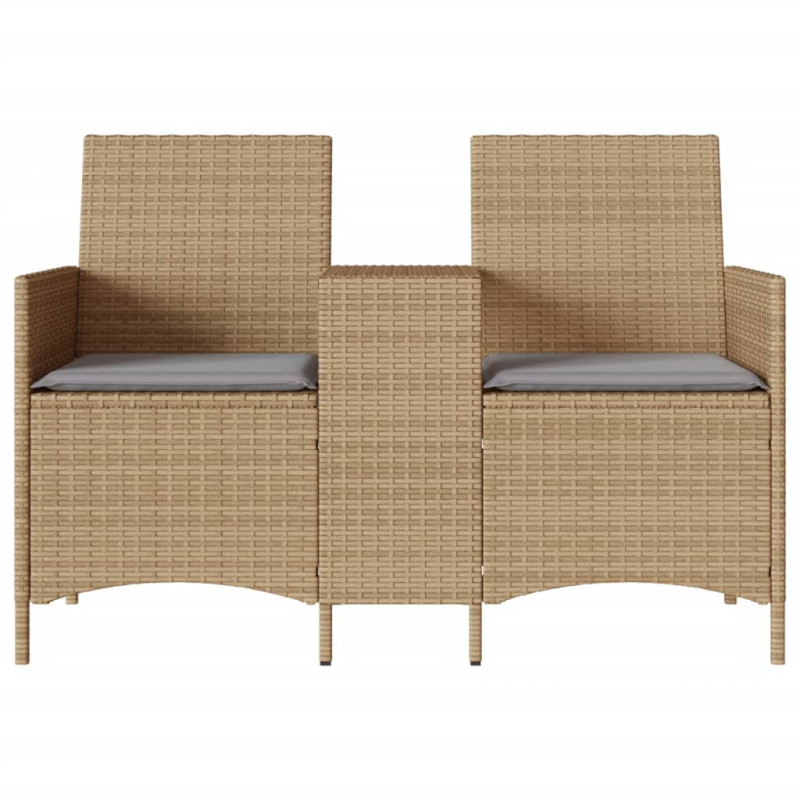 Ogrodowa sofa 2-os. ze stolikiem i poduszkami, beżowy rattan PE
