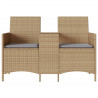 Ogrodowa sofa 2-os. ze stolikiem i poduszkami, beżowy rattan PE