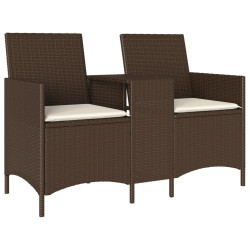 Ogrodowa sofa 2-os. ze stolikiem i poduszkami brązowy rattan PE