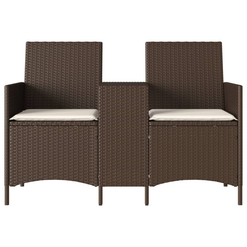 Ogrodowa sofa 2-os. ze stolikiem i poduszkami brązowy rattan PE