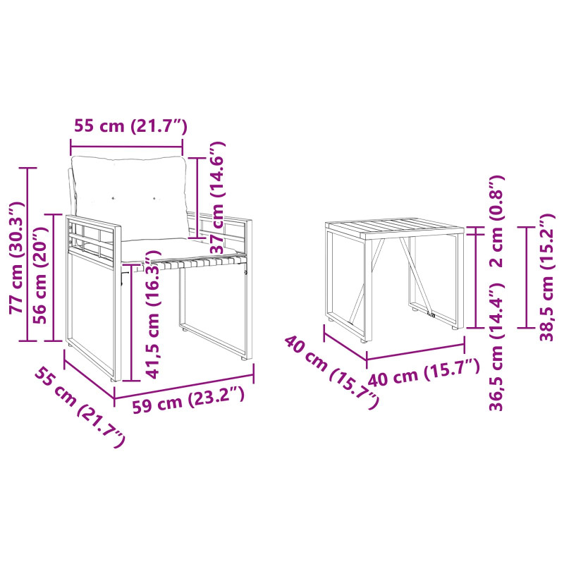 Zestaw Mebli Ogrodowych z poduszką 3 pcs Turkusowy