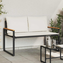ławka z poduszką Czarny i kremowo-biały 115 x 65 x 72 cm rattan