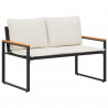 ławka z poduszką Czarny i kremowo-biały 115 x 65 x 72 cm rattan