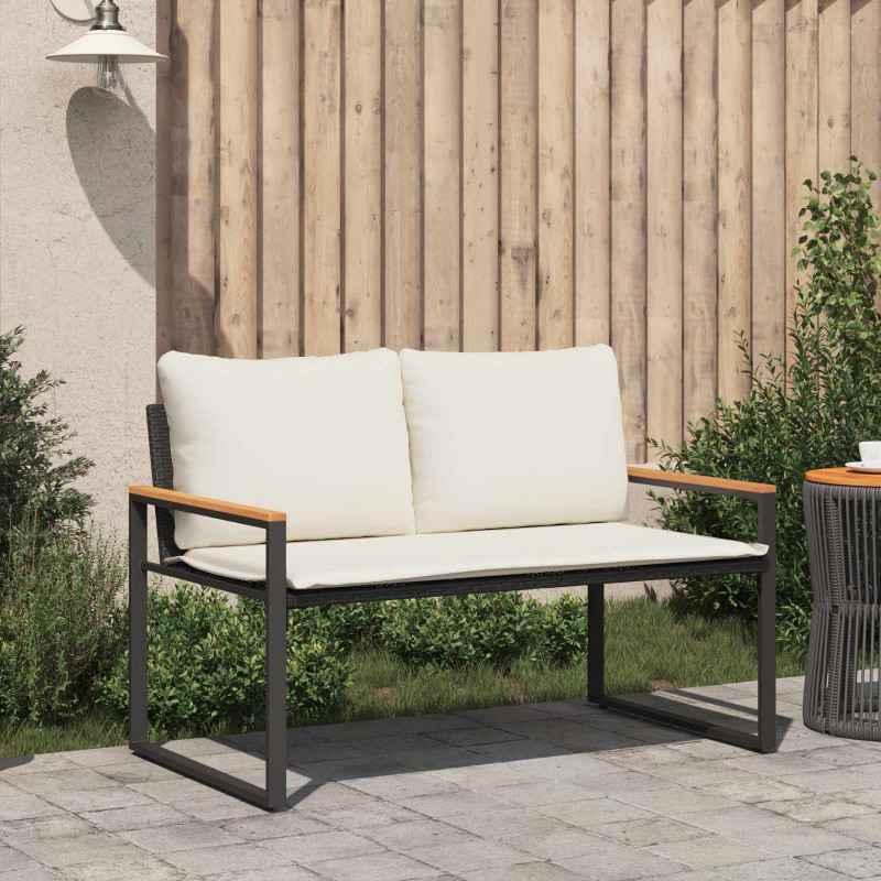 ławka z poduszką Czarny i kremowo-biały 115 x 65 x 72 cm rattan
