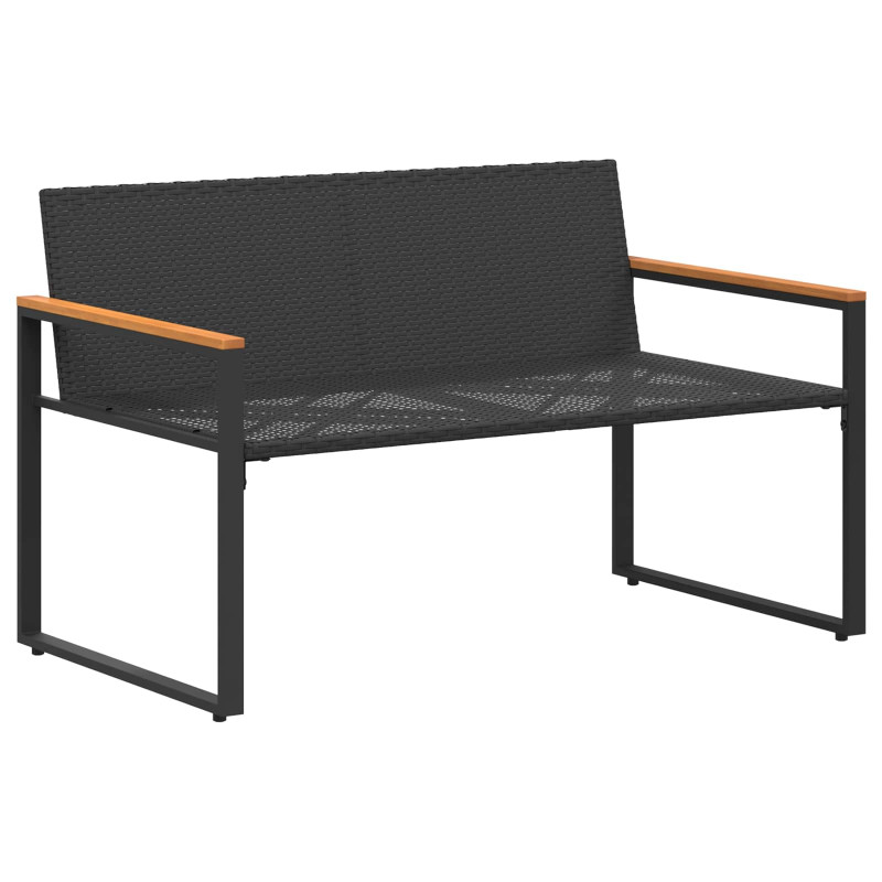 ławka z poduszką Czarny i kremowo-biały 115 x 65 x 72 cm rattan