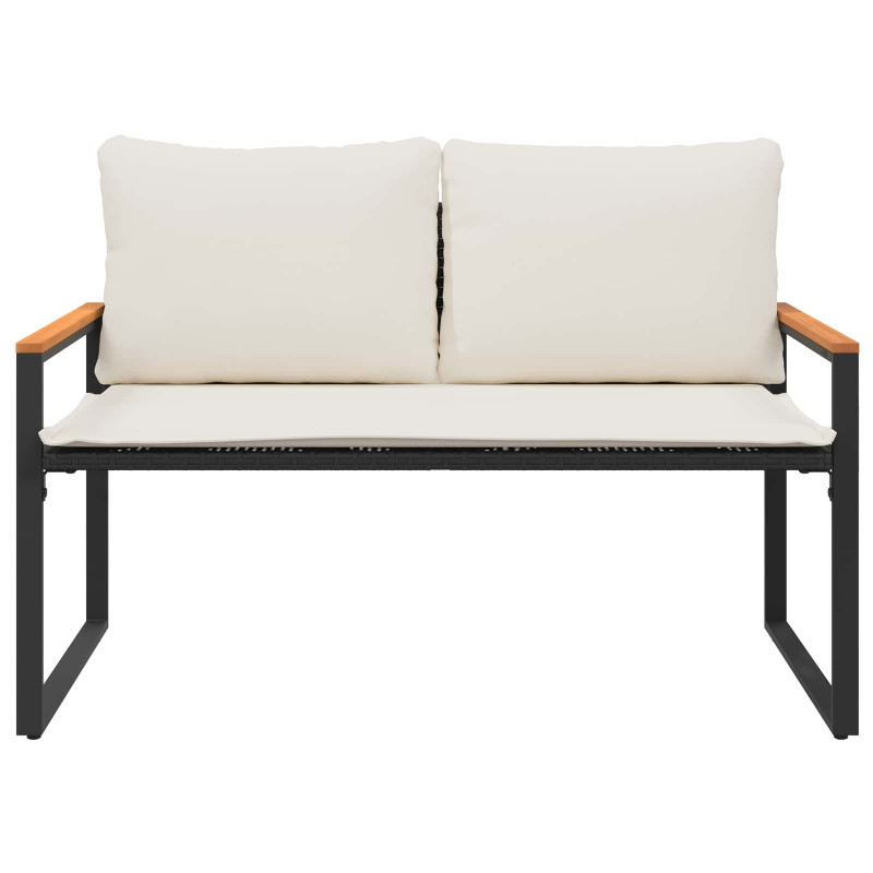 ławka z poduszką Czarny i kremowo-biały 115 x 65 x 72 cm rattan