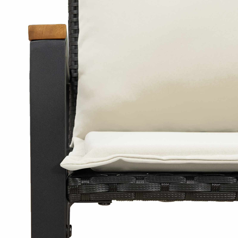 ławka z poduszką Czarny i kremowo-biały 115 x 65 x 72 cm rattan
