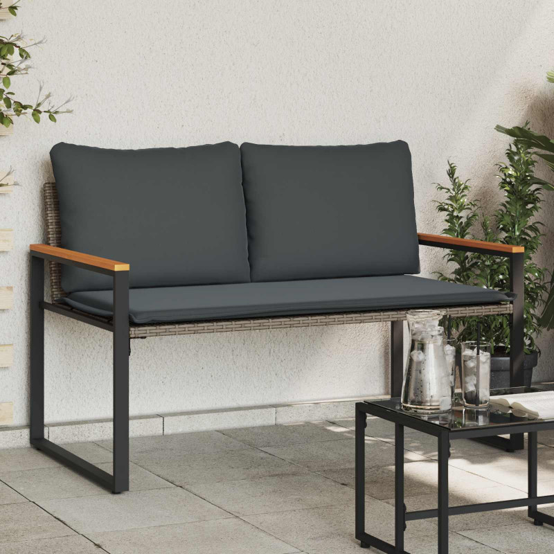 ławka z poduszką Szary i ciemnoszary 115 x 65 x 72 cm rattan