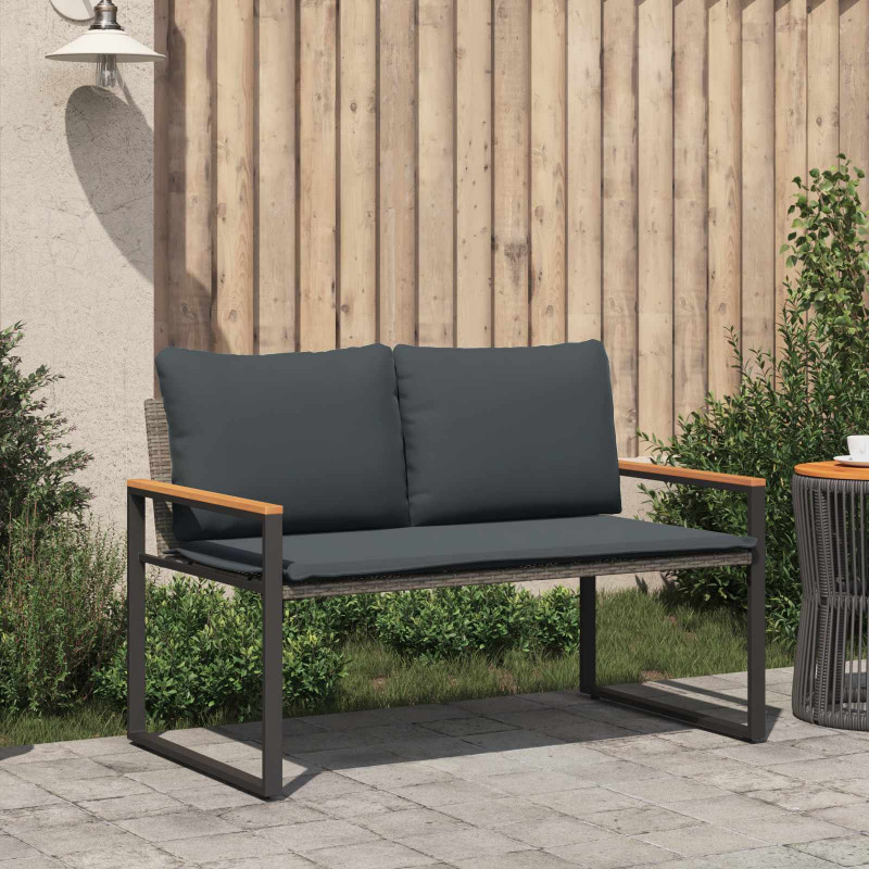 ławka z poduszką Szary i ciemnoszary 115 x 65 x 72 cm rattan