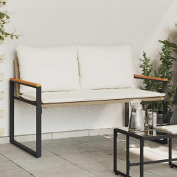 ławka z poduszką Beżowy i kremowy 115 x 65 x 72 cm rattan