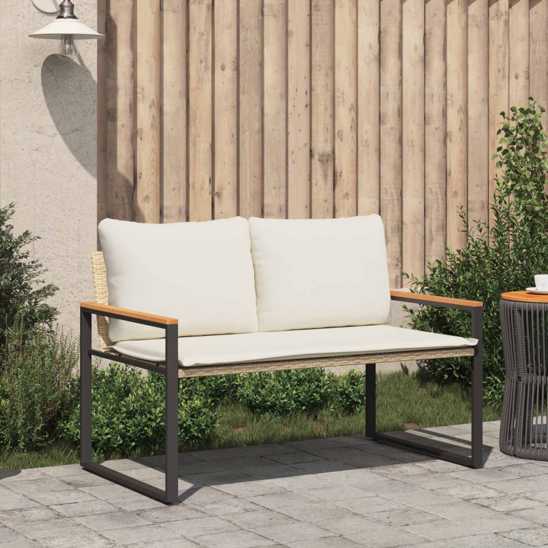 ławka z poduszką Beżowy i kremowy 115 x 65 x 72 cm rattan
