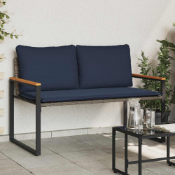 ławka z poduszką Szary i granatowy 115 x 65 x 72 cm rattan
