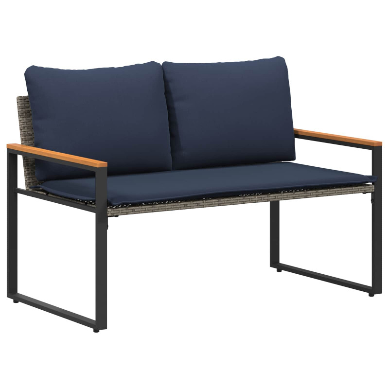 ławka z poduszką Szary i granatowy 115 x 65 x 72 cm rattan