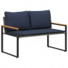 ławka z poduszką Szary i granatowy 115 x 65 x 72 cm rattan