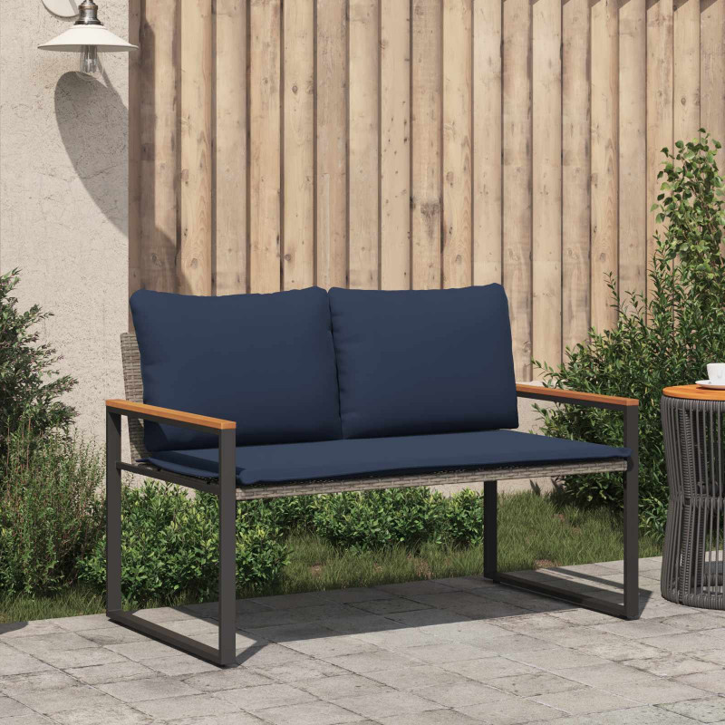 ławka z poduszką Szary i granatowy 115 x 65 x 72 cm rattan