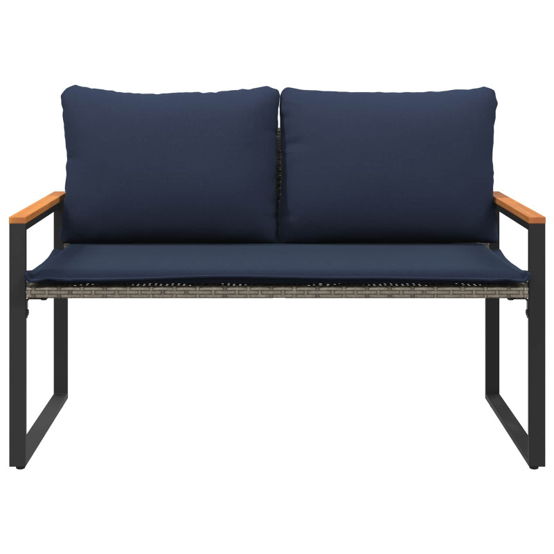 ławka z poduszką Szary i granatowy 115 x 65 x 72 cm rattan