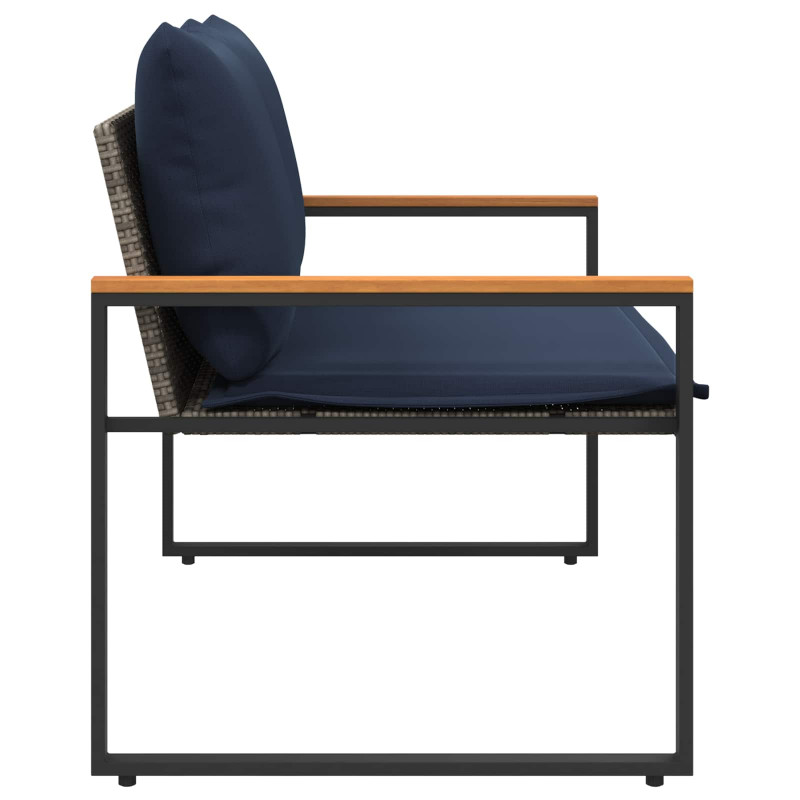 ławka z poduszką Szary i granatowy 115 x 65 x 72 cm rattan