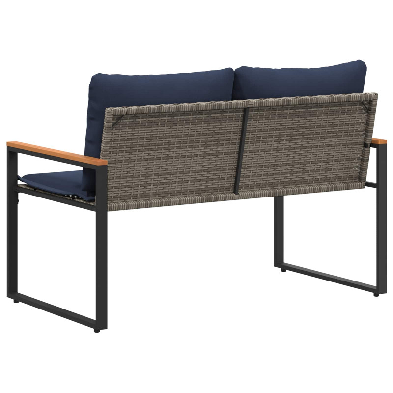 ławka z poduszką Szary i granatowy 115 x 65 x 72 cm rattan
