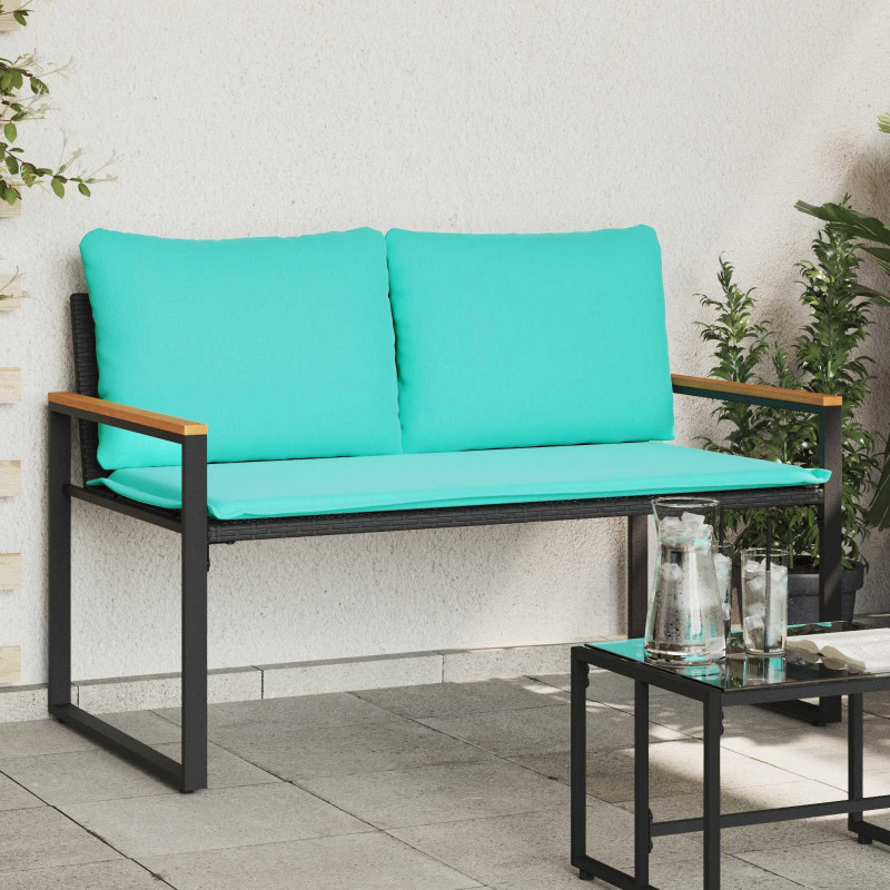 ławka z poduszką Czarny i Turkusowy 115 x 65 x 72 cm rattan