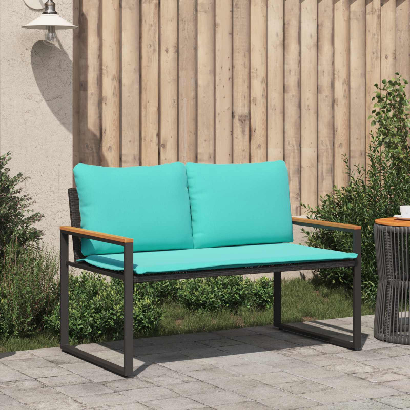ławka z poduszką Czarny i Turkusowy 115 x 65 x 72 cm rattan