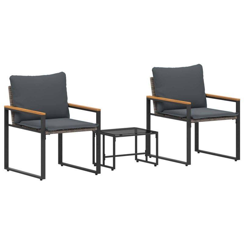 Zestawy mebli z poduszką 3 pcs Szary i ciemnoszary rattan