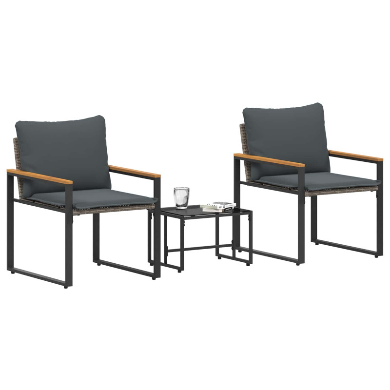 Zestawy mebli z poduszką 3 pcs Szary i ciemnoszary rattan