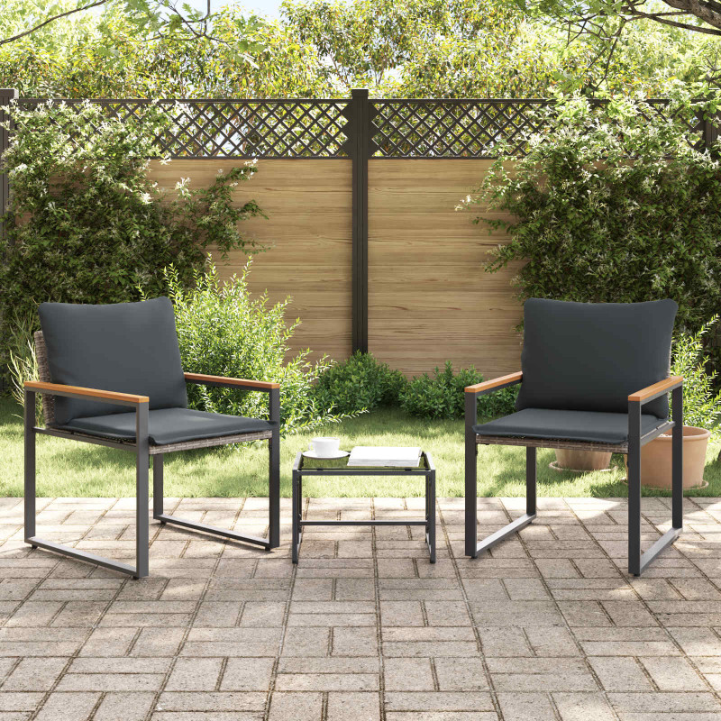 Zestawy mebli z poduszką 3 pcs Szary i ciemnoszary rattan