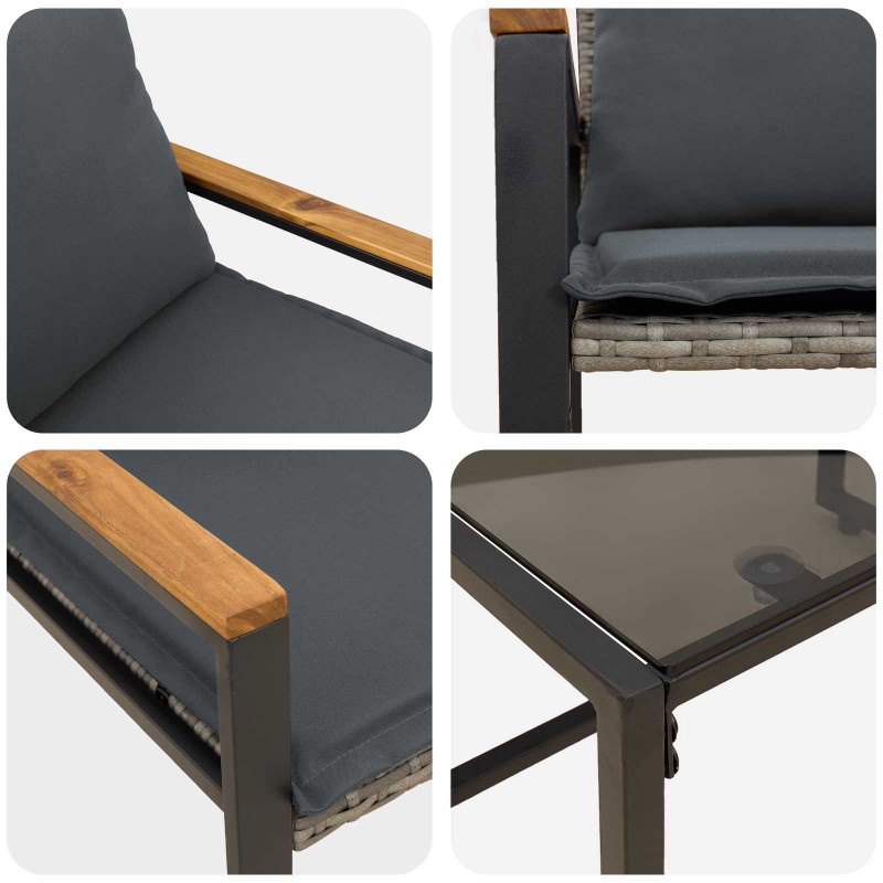 Zestawy mebli z poduszką 3 pcs Szary i ciemnoszary rattan