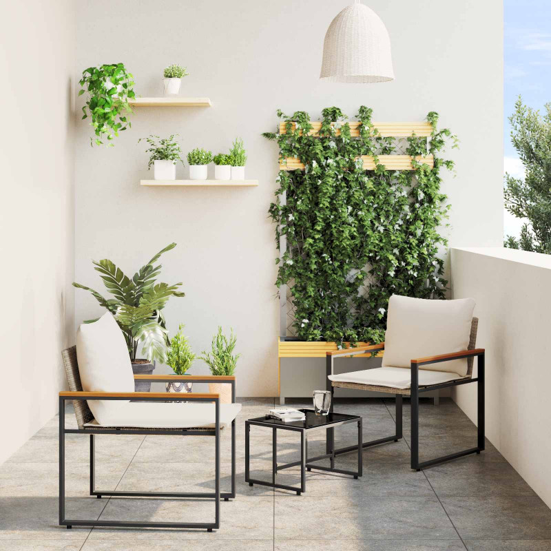 Zestawy mebli z poduszką 3 pcs Beżowy i kremowy rattan