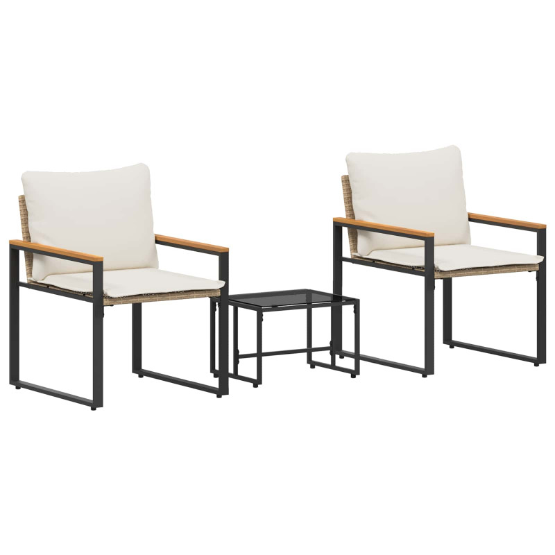 Zestawy mebli z poduszką 3 pcs Beżowy i kremowy rattan