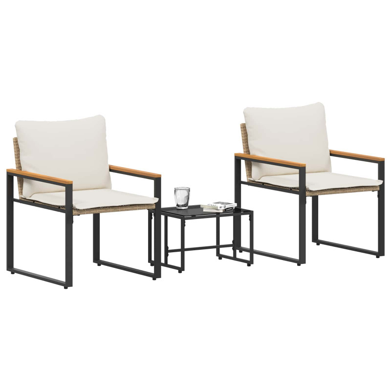 Zestawy mebli z poduszką 3 pcs Beżowy i kremowy rattan