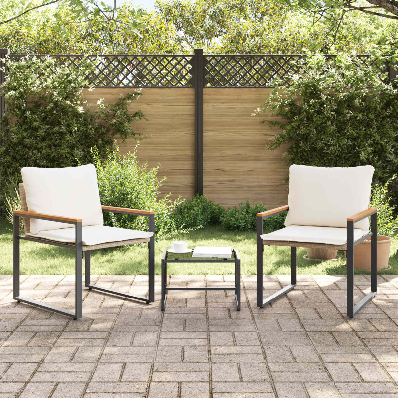 Zestawy mebli z poduszką 3 pcs Beżowy i kremowy rattan
