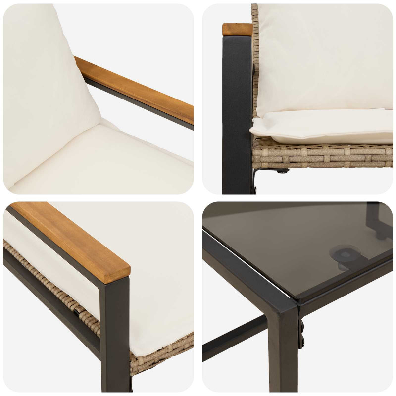 Zestawy mebli z poduszką 3 pcs Beżowy i kremowy rattan
