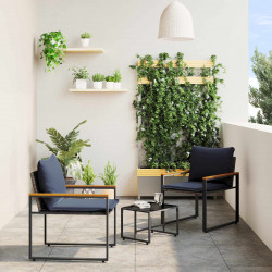 Zestawy mebli z poduszką 3 pcs Szary i granatowy rattan