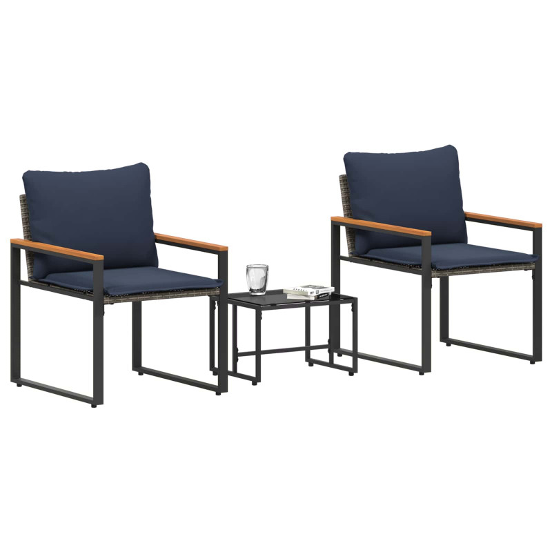 Zestawy mebli z poduszką 3 pcs Szary i granatowy rattan