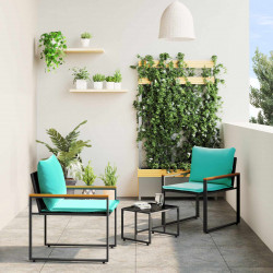 Zestawy mebli z poduszką 3 pcs Czarny i Turkusowy rattan