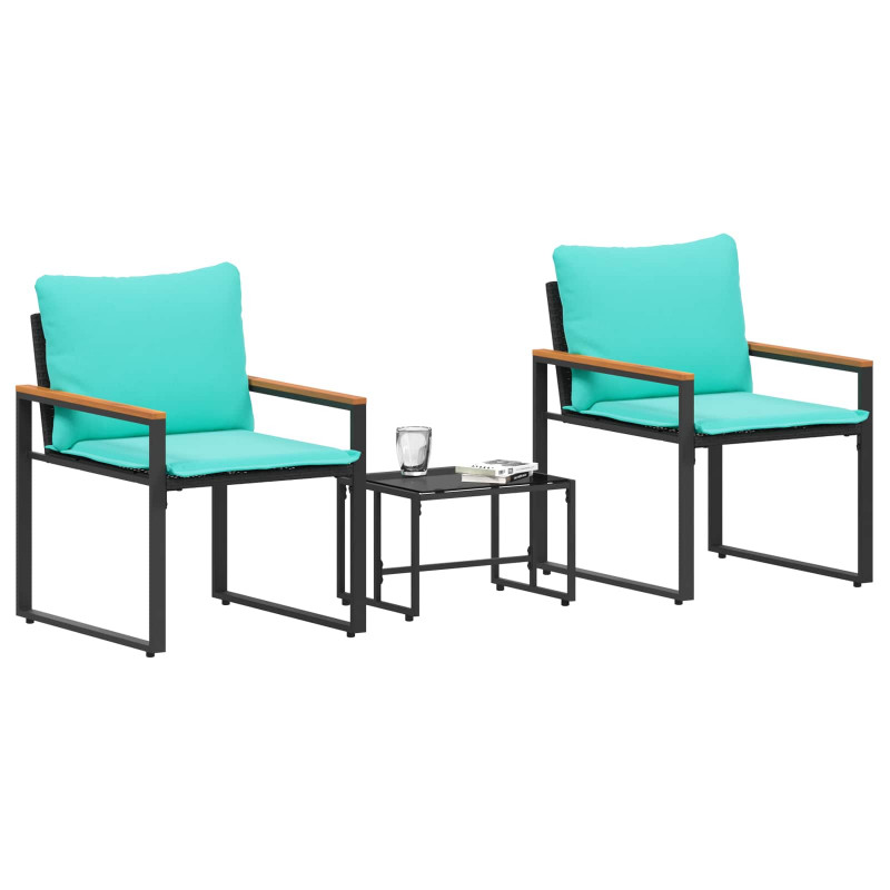 Zestawy mebli z poduszką 3 pcs Czarny i Turkusowy rattan