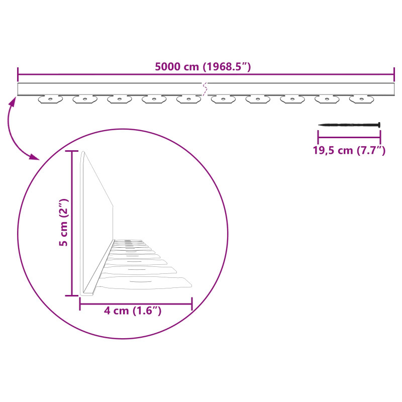 Obrzeża trawnikowe Szary 5000 x 4 x 5 cm Z tworzywa sztucznego