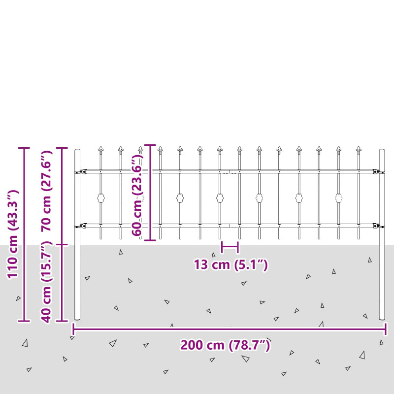 Ogrodzenie z kolcami Asten Czarny 200 x 130 cm