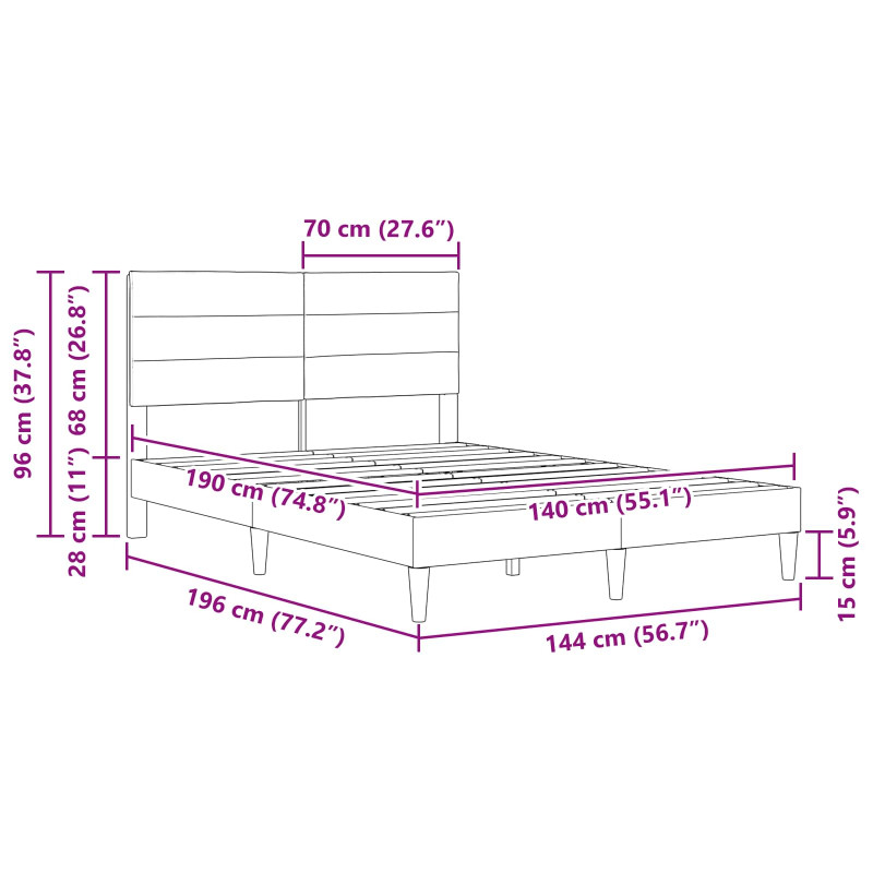 Ramka łóżka Z zagłówkiem Jasnoszary 140 x 190 cm tkanina