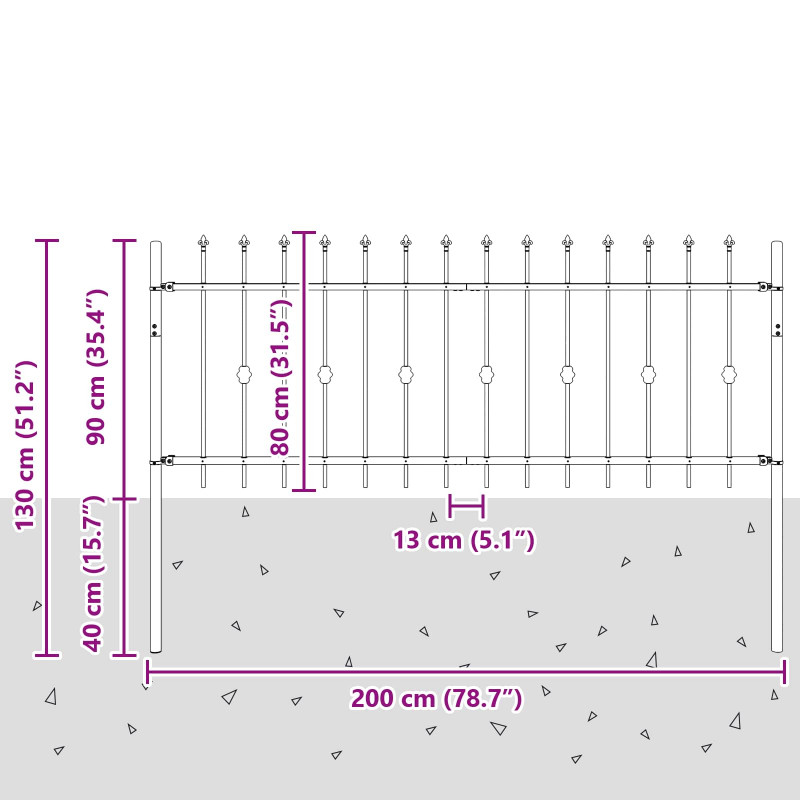 Ogrodzenie z kolcami Asten Czarny 200 x 130 cm