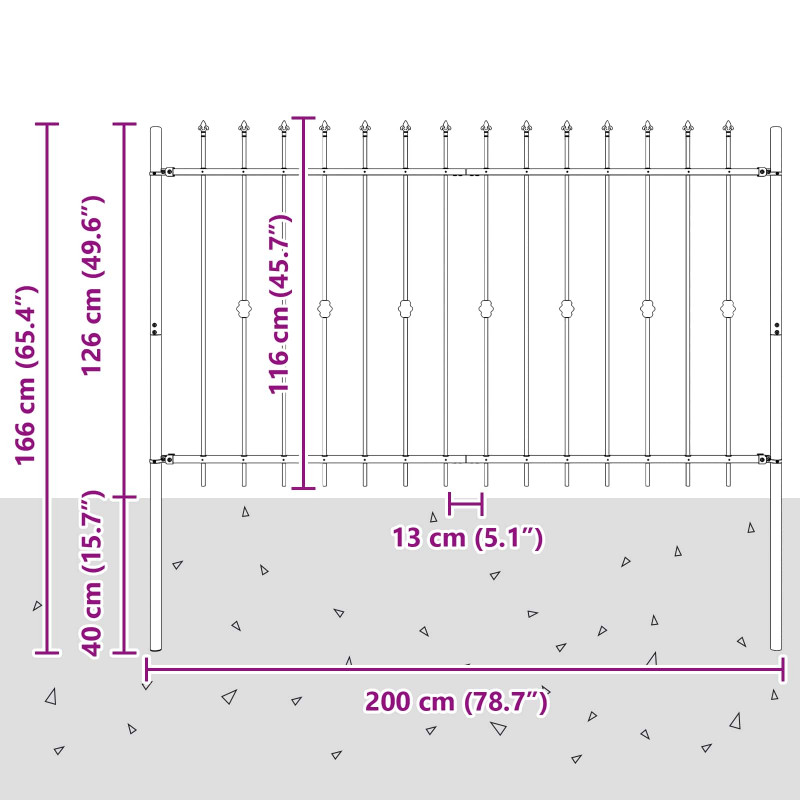 Ogrodzenie z kolcami Asten Czarny 200 x 130 cm